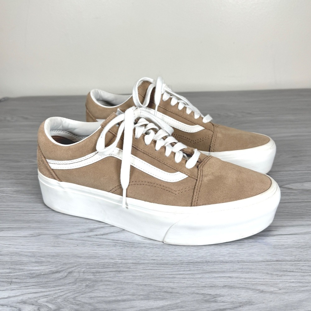 Vans Old Skool Stacked Tan Suede Platform Sneakers Womens 10 721356 Brown